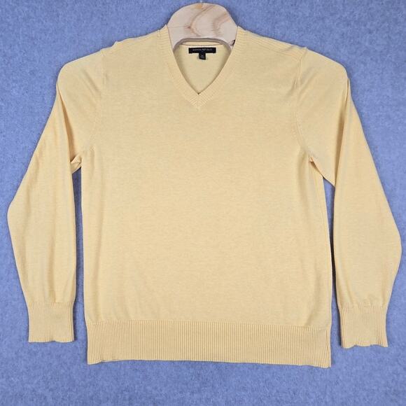 Banana Republic Mens Medium Yellow V Neck Thin Knit Pullover Sweater - Picture 1 of 10